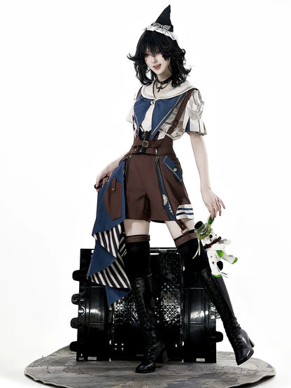 Designer's Gift - Voyager's Daily - Ouji Lolita Suspender Shorts Set with Shirt & Trailing