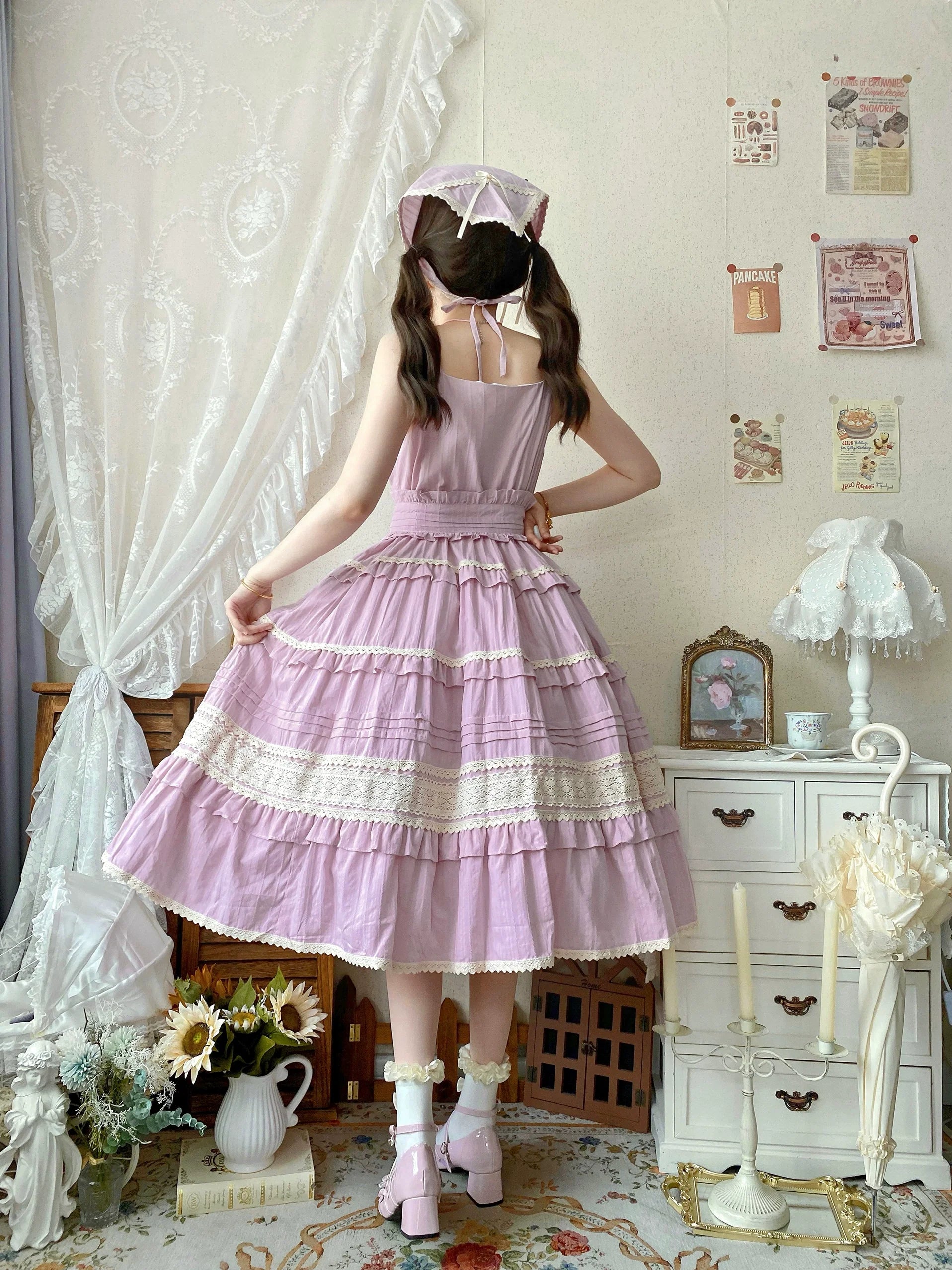 Qianmu - Summer Floral Tea - Country Lolita Cotton Jumper Dress Burlap Dress