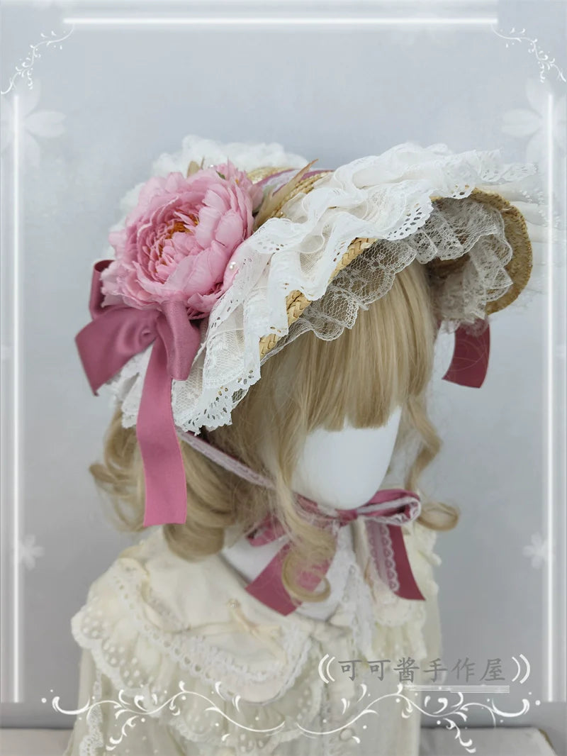 Cocoa Jam - Country Lolita Bonnet Lace Flower Flat Cap Multicolors Customized