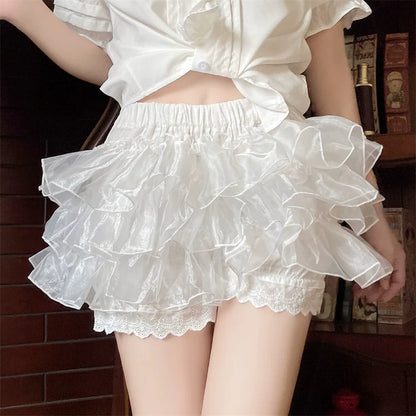 Sugar Girl - Cotton Lolita Bloomers Ruffled Hem Cake Safety Shorts