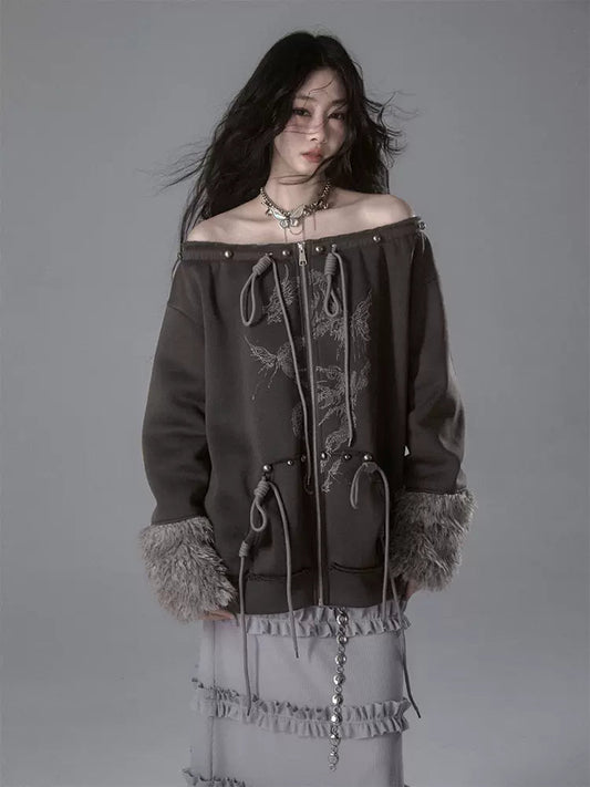 Fur and velvet hooded sweatshirt【s0000006403】