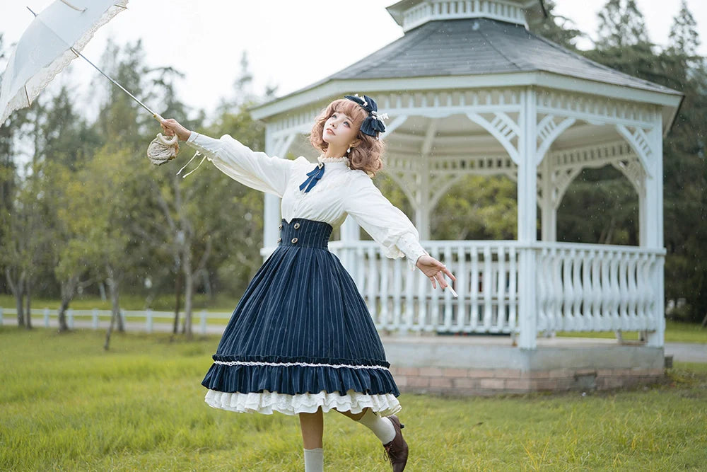 Miss Point - Rose Doll - Elegant Lolita Striped Fishbone Skirt