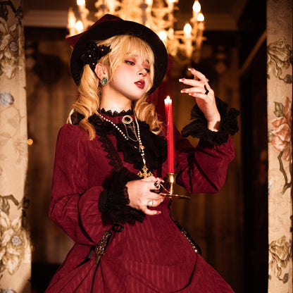 Miss Point - Stripped Lolita Headband Veil Hat Clip Necklace