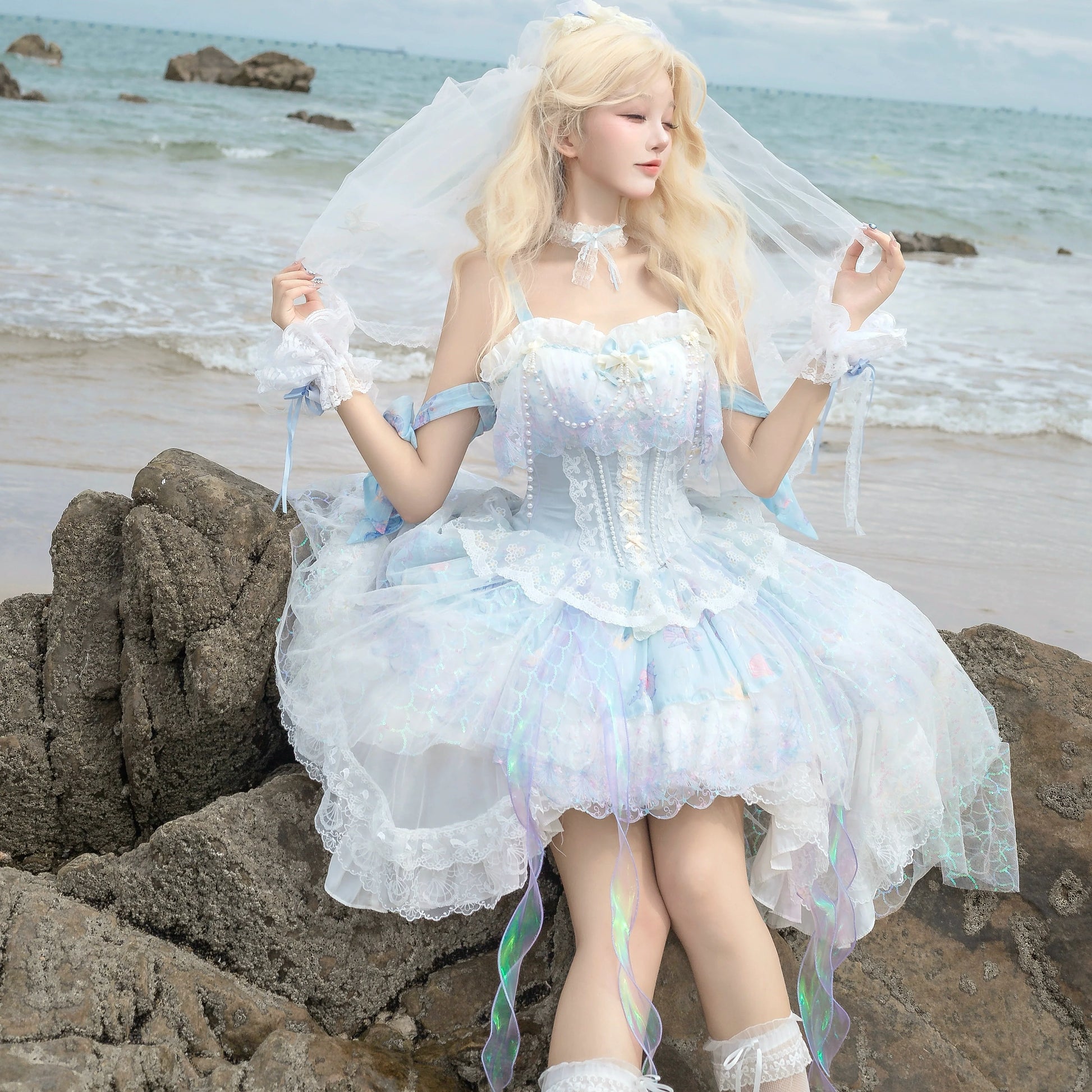Qianmu - MermaidTears - Wedding Lolita JSK Dress, Ocean Theme