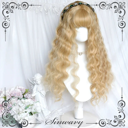 Sinwavy - Black Gold Girl - Elegant Lolita Wig Golden Long Curly Hair