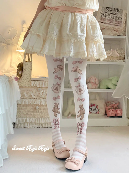 Roji Roji - Cradle Time - Sweet Lolita Velvet Pantyhose Japan Style Printed Tights
