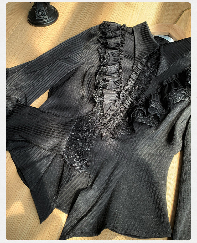 With PUJI - Charlotte - Elegant Lolita Blouse Summer Shirt with Lantern Sleeves