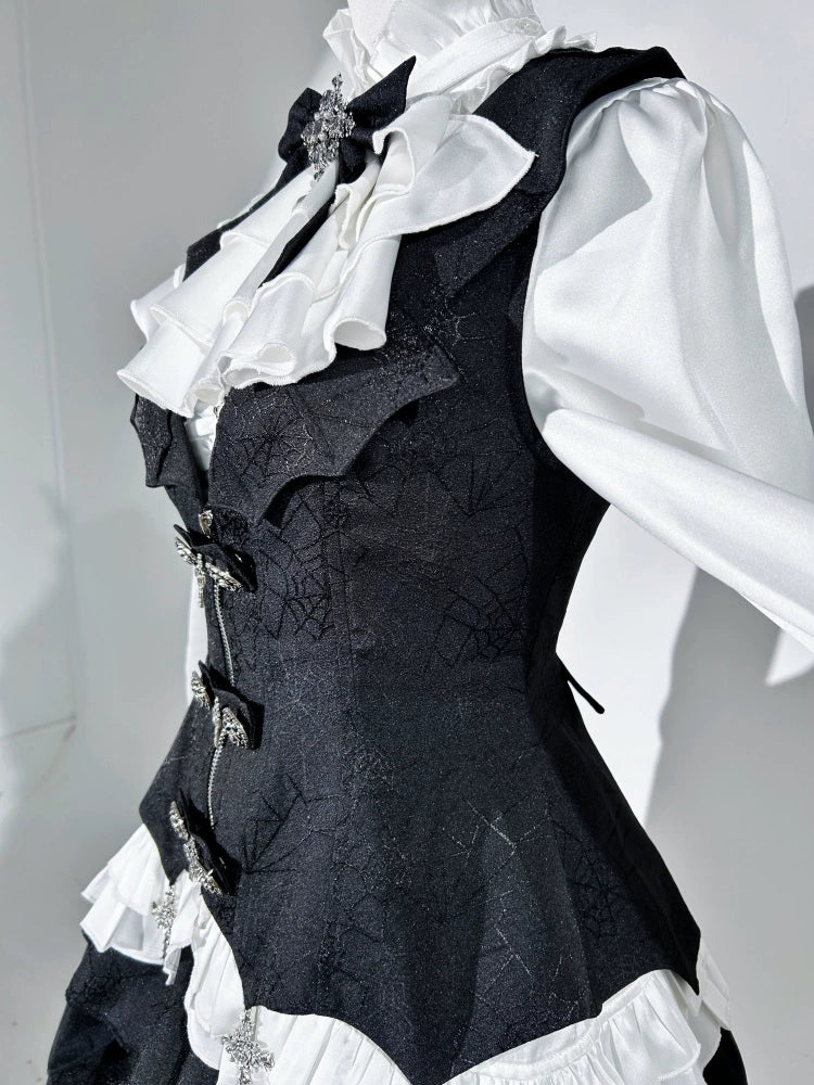 Letters from Unknown Star - Bloodline Duke - Gothic Lolita SK Suit Spider Web Vest and Blouse