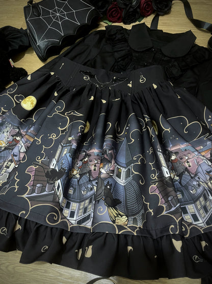 Magic Tea Party - Witching Night - Gothic Lolita SK Halloween Chiffon Skirt