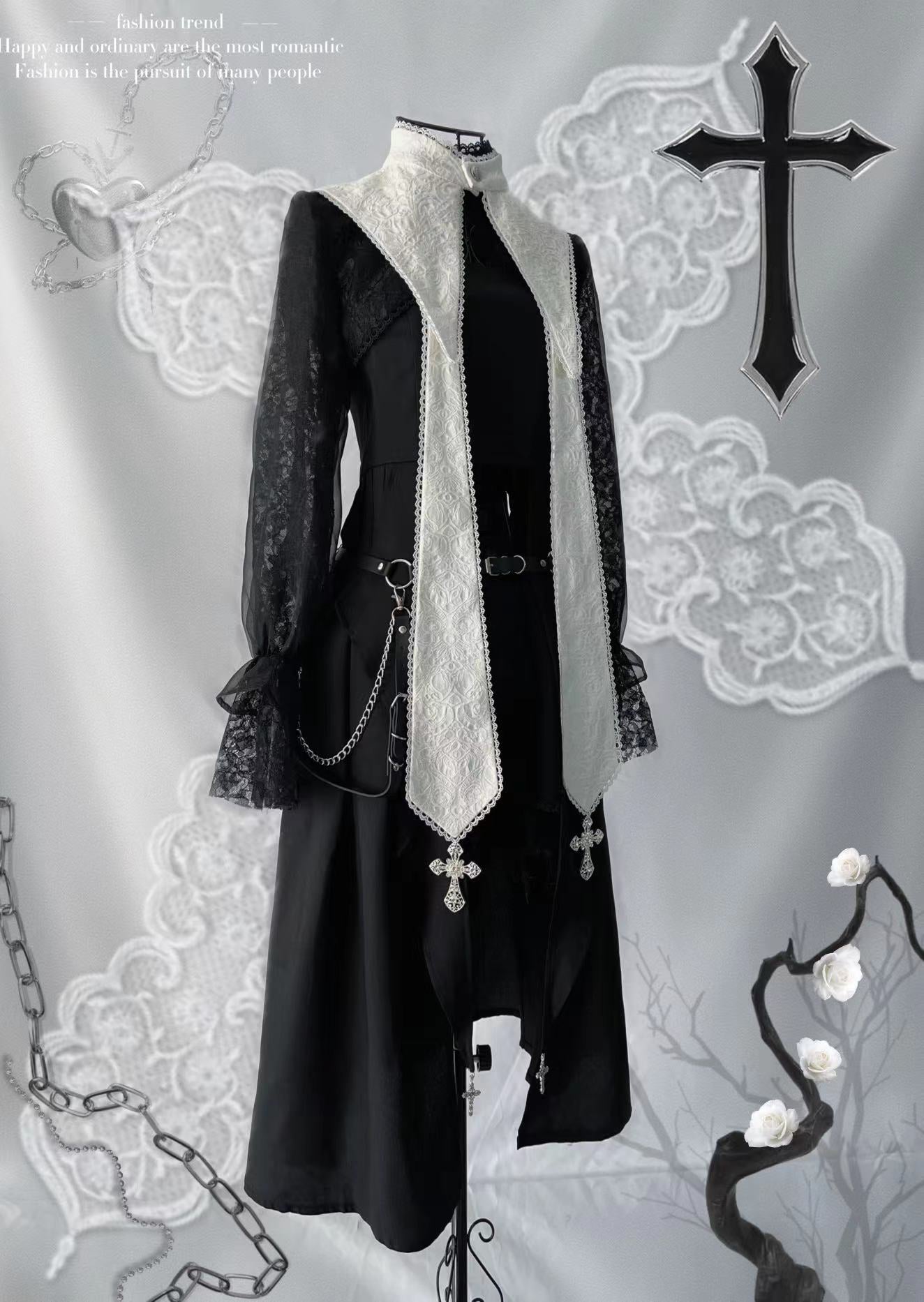 Your Highness - Nun Lolita Gothic OP Dress Full Set