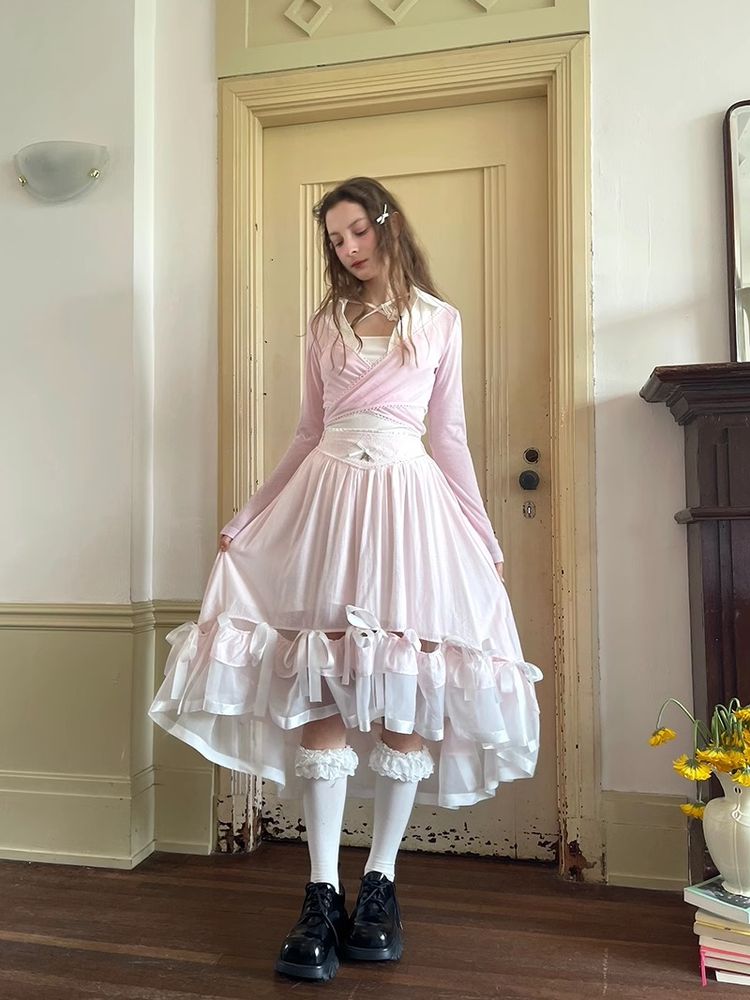 Ribbon lace splicing long skirt【s0000008726】