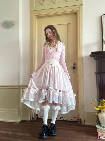 Ribbon lace splicing long skirt【s0000008726】