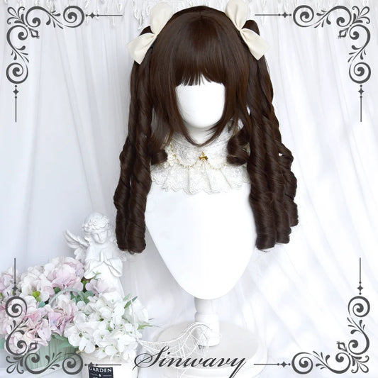 Sinwavy - Fairy Tale Town - Classic Lolita Wig Dark Brown Roman Curly Double Ponytail Wig