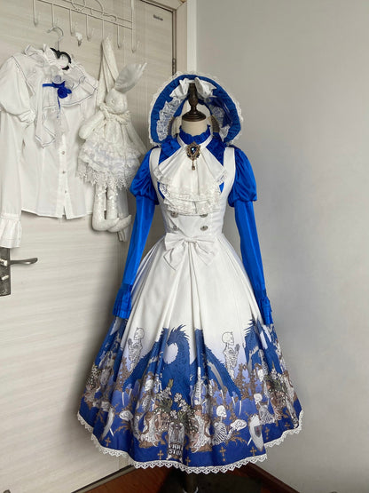 Nn Star - Dragonbone Lily - Dragon Skeleton Print Gothic Lolita Bust-supporting JSK and BNT
