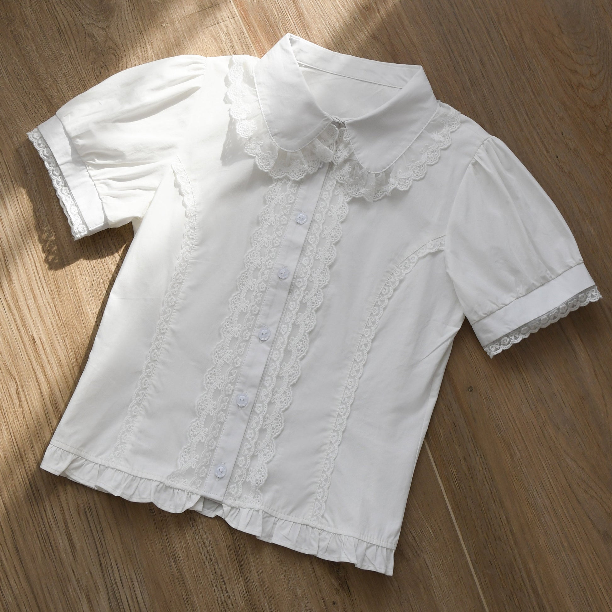 MIST - Lily - Cotton Retro Lolita Blouse with Lace Ruffles and Short Sleeve