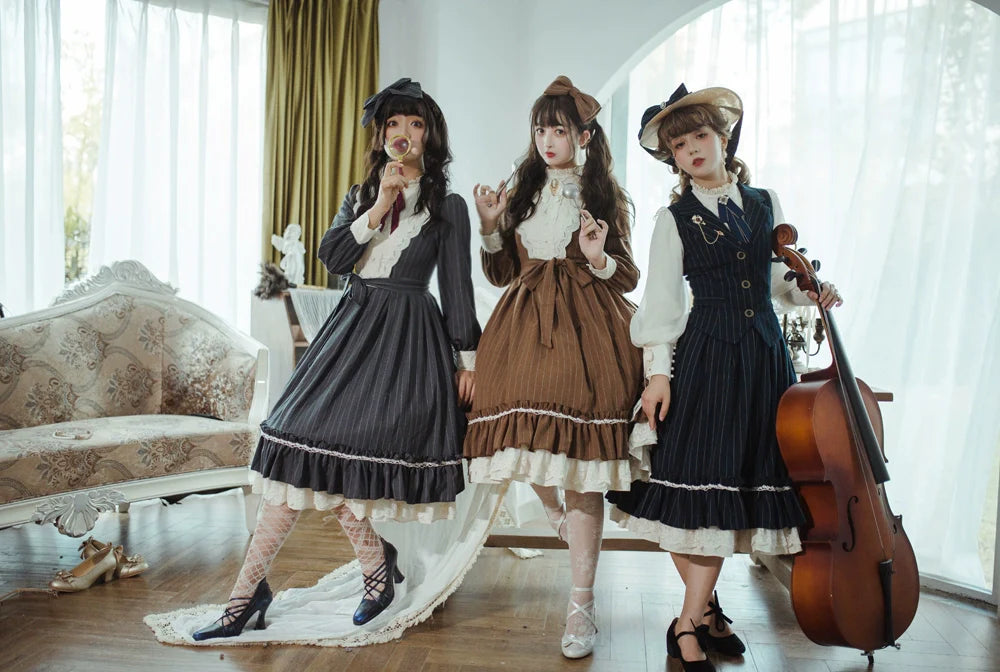 Miss Point - Rose Doll - Elegant Lolita Striped Fishbone Skirt