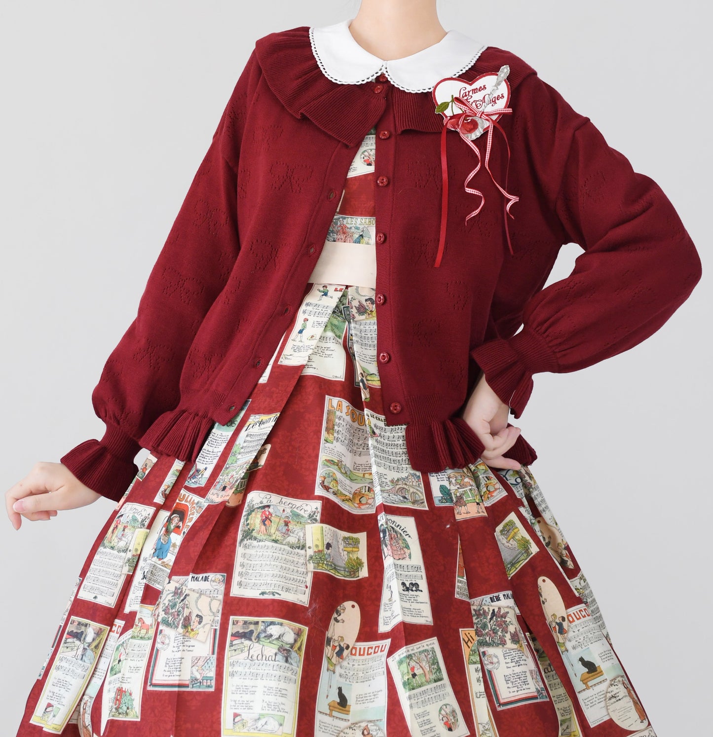 MIST - Vintage Lolita Bow Hollowed-out Sweater Ruffled Cardigan