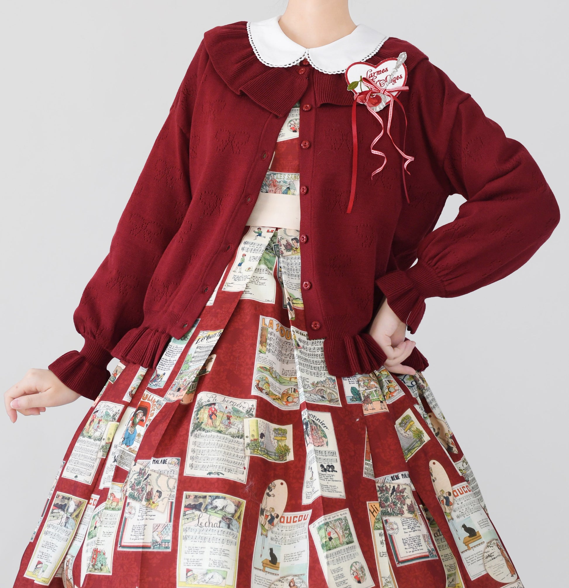 MIST - Vintage Lolita Bow Hollowed-out Sweater Ruffled Cardigan