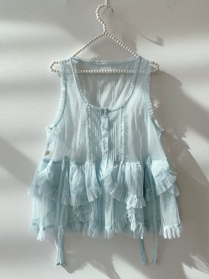 Sweet Dreamer - Antique Wall - Classic Vintage Lolita Vest Tulle Polka Dot Vest