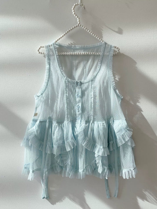 Sweet Dreamer - Antique Wall - Classic Vintage Lolita Vest Tulle Polka Dot Vest