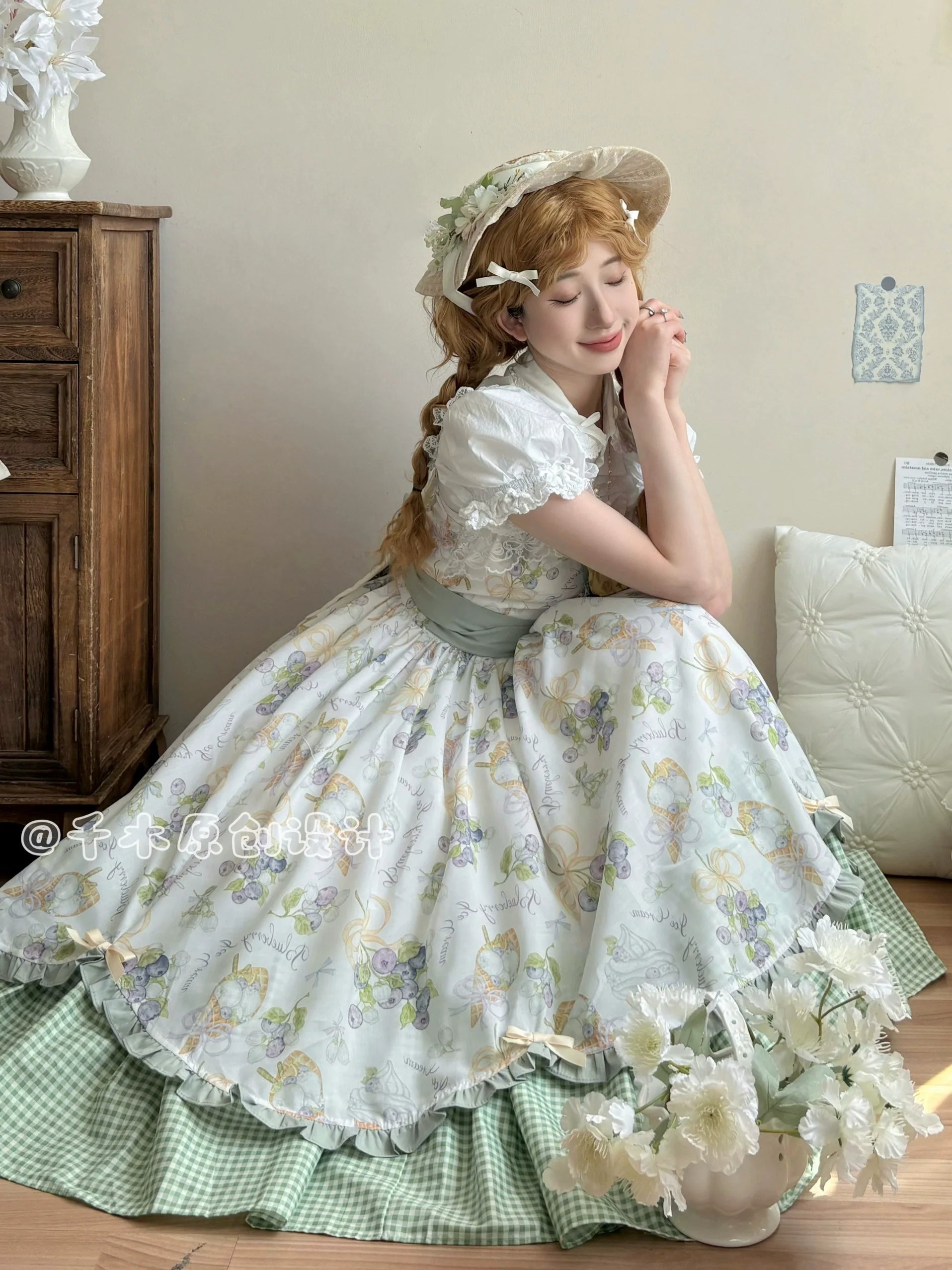 Qianmu - Blueberry Summer - Classic Lolita JSK Dress with Large Hem and Cotton Lining