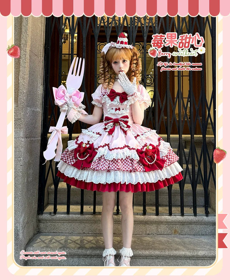 Sakurahime - Berry Sweetheart - Sweet Lolita OP Suit Old School Lolita Dress and Top Hat
