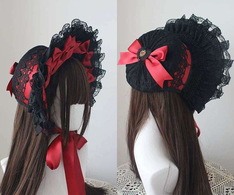 Deer Girl - Gothic Lolita Handmade Bonnet with Bows and Beads