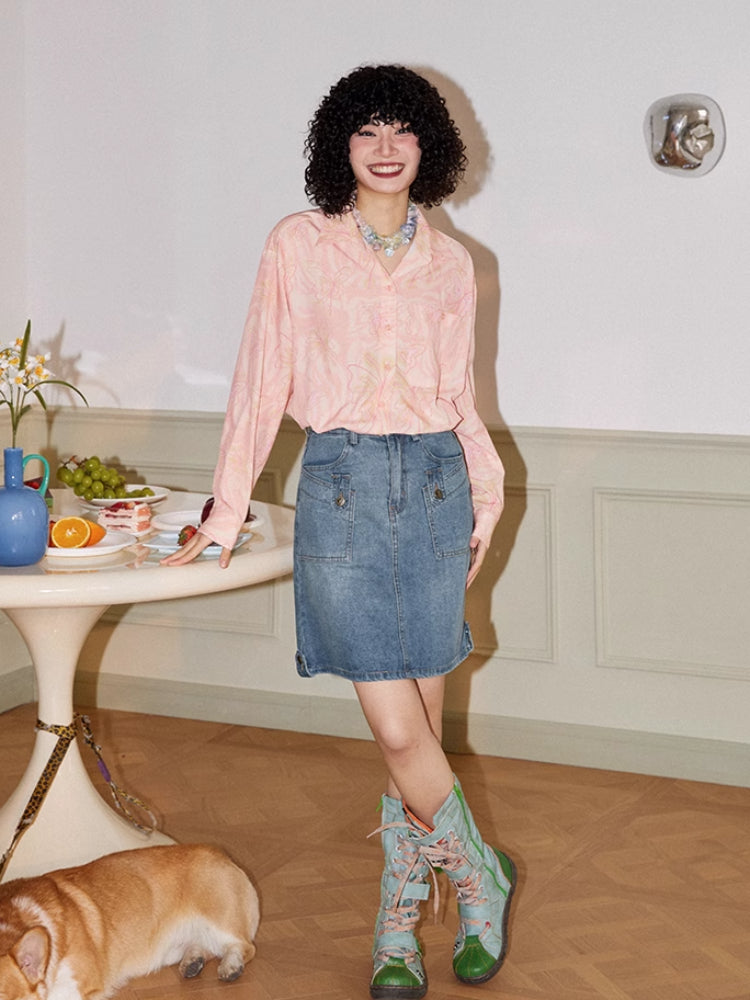 Butterfly print loose long sleeve shirt【s0000006553】