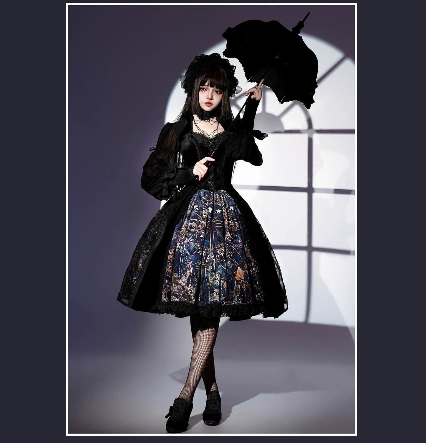 SUSIN - Night Traveler - Classic and Elegant Gothic Dress with Colorful Window Prints