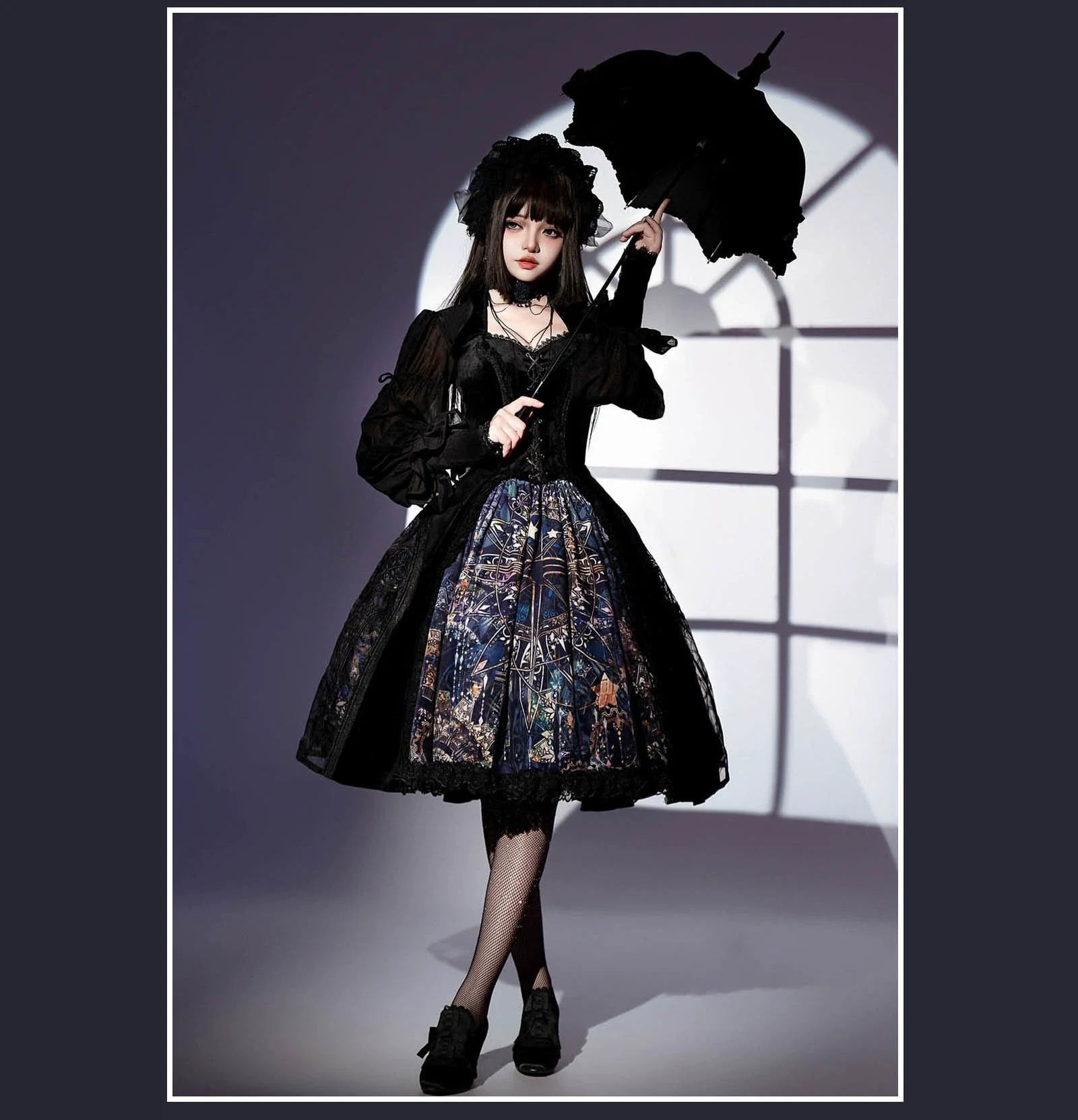 SUSIN - Night Traveler - Classic and Elegant Gothic Dress with Colorful Window Prints
