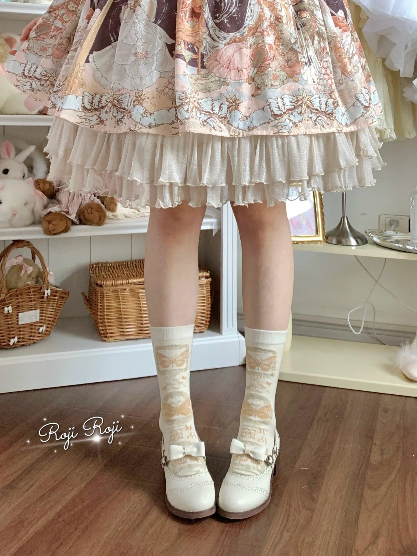 Roji Roji - Sweet Lolita Cotton Socks, Detachable Cuff Bow Trim