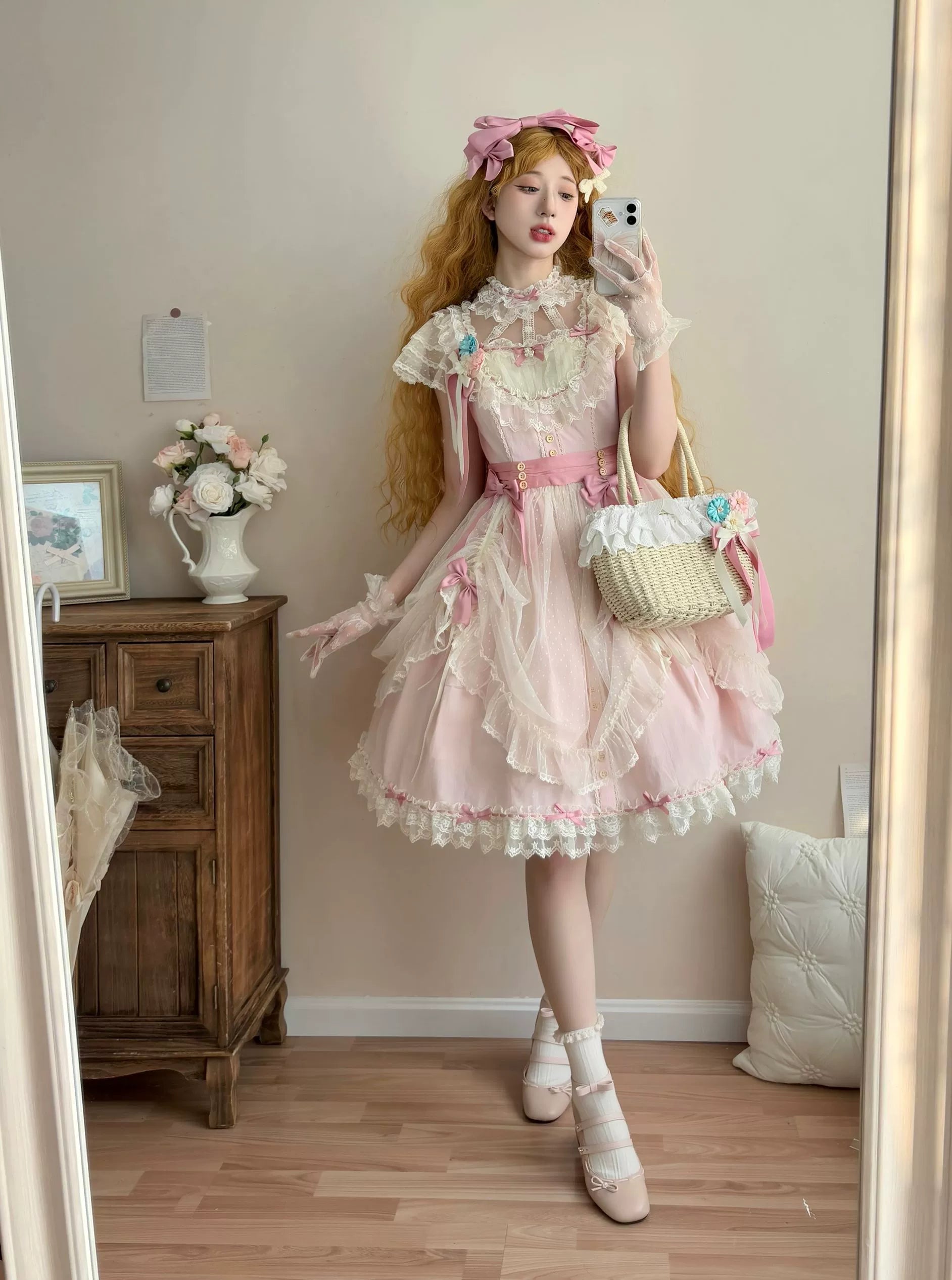 Uncle's Workshop - Fluttering Cherry Spring Strings - Cotton Sweet Lolita JSK Dress