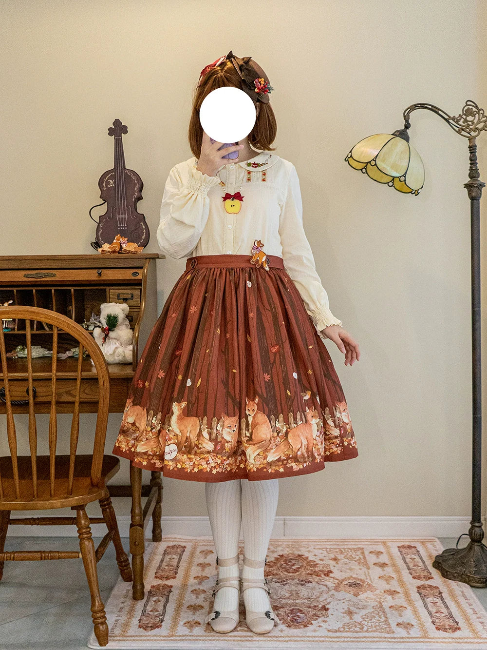 Miss Point - Chubby Fox in the Forest - Sweet Lolita Shirt Embroidered Collar Customized Blouse