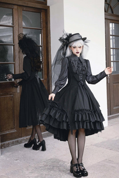 Lilizi - Redemption Song - Gothic Lolita OP Dress Cross Embroidery Tiered Hem
