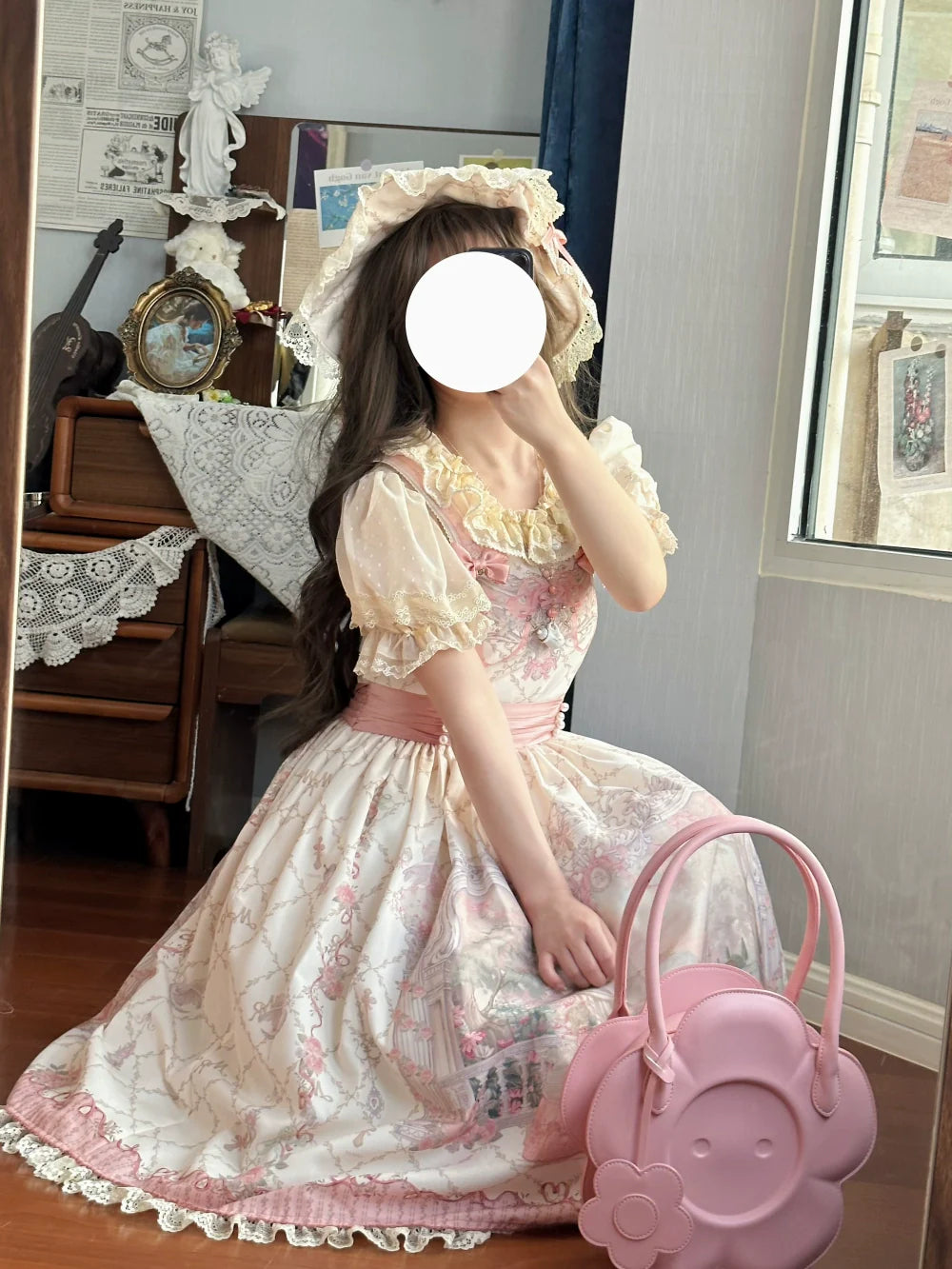 Moon River - Swan Lake Mirror - Pink Sweet Lolita Print JSK Dress