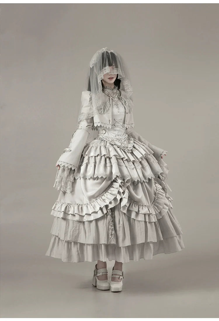 With PUJI - Letter and Poetry ﾂｷ Humanoid Robot - Silver Gothic Lolita Mermaid Skirt Set