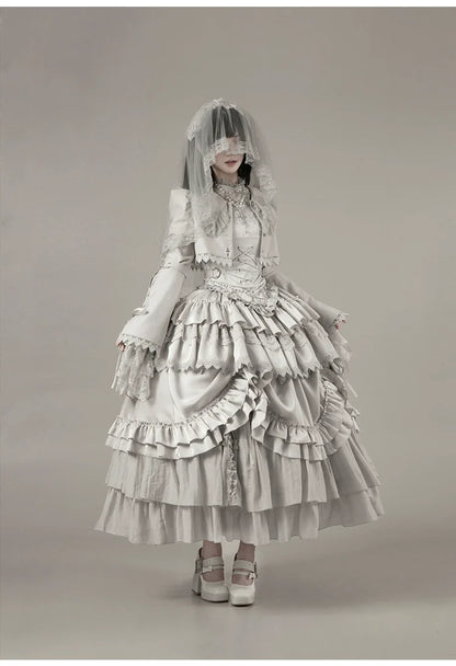 With PUJI - Letter and Poetry ﾂｷ Humanoid Robot - Silver Gothic Lolita Mermaid Skirt Set