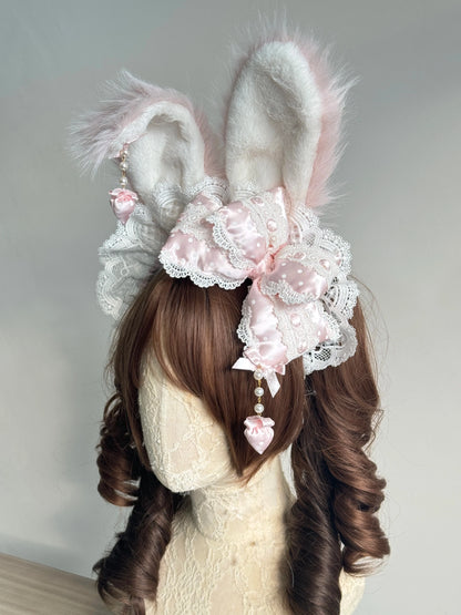 MAID - Sweet Lolita Headdress, Polka Dot Bow, Bunny Ear