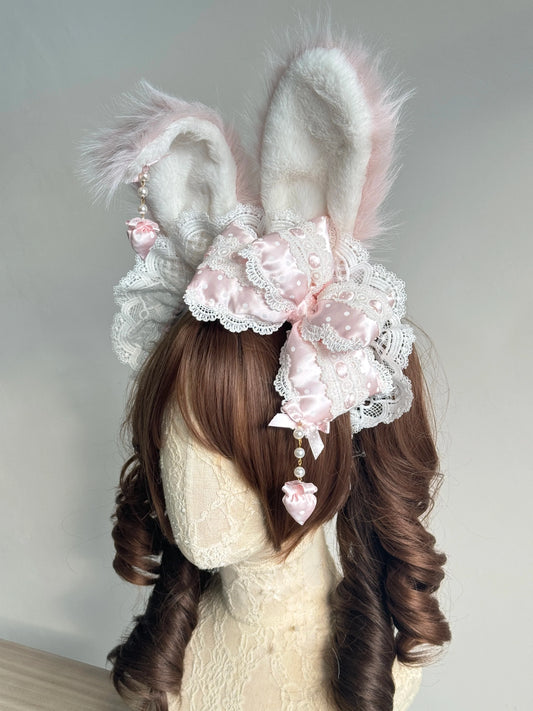 MAID - Sweet Lolita Headdress, Polka Dot Bow, Bunny Ear