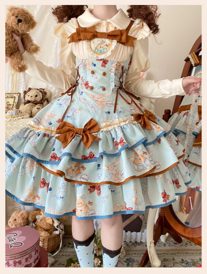 Cheese Mee Mee - Seaside Tea Party - Sweet Lolita Dress Cute Print JSK and Cape