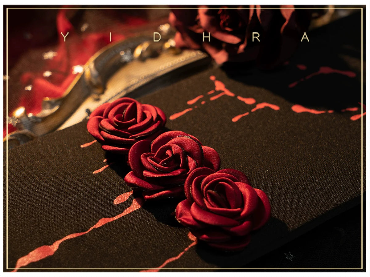 Yidhra - Fantasy Bride - Goth Lolita Pantyhose Rose Prints Pantyhoses