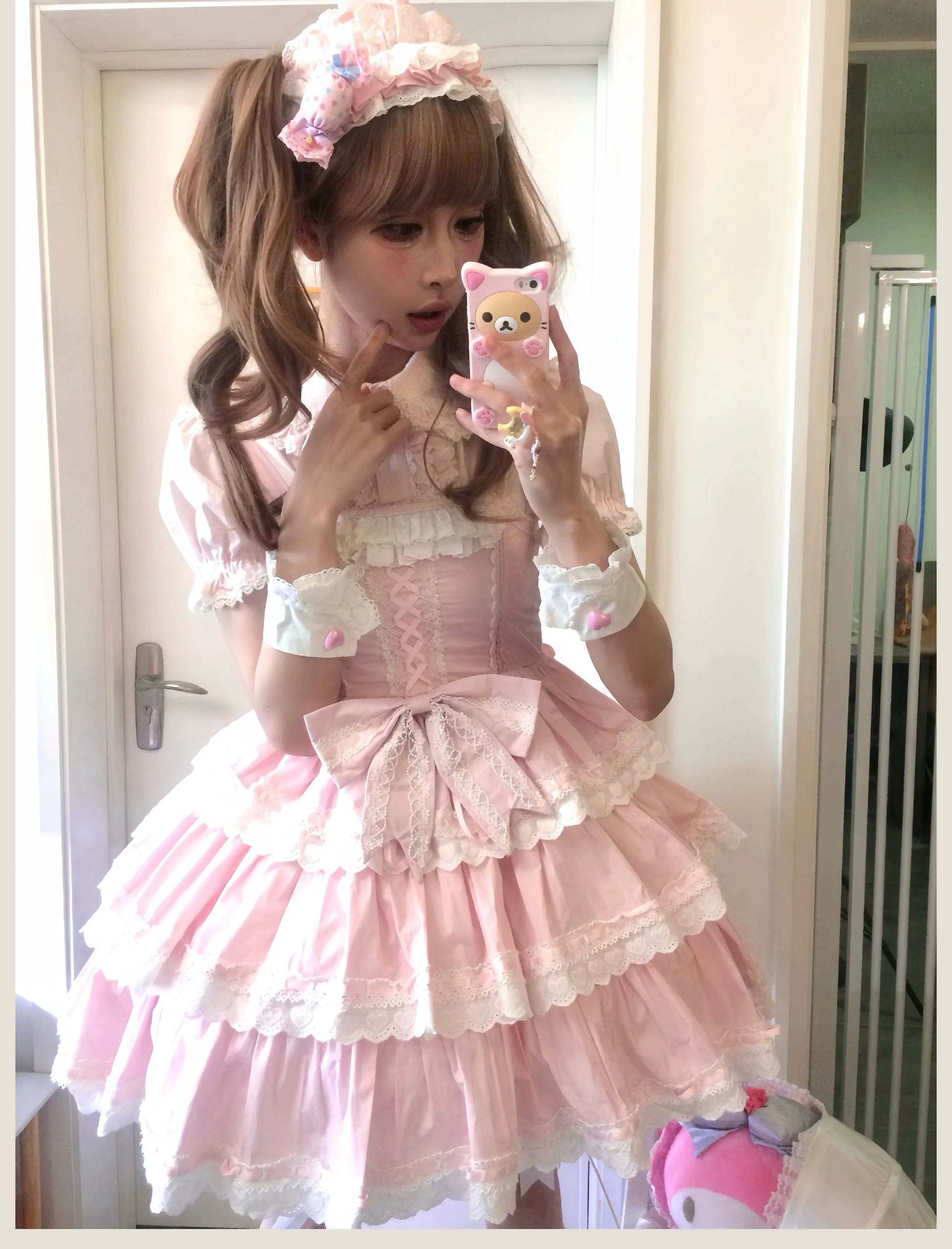 TaTaTa Lolita - Otome Heart - Cotton Old School Lolita JSK Dress Suit, Heart-Shaped Lace Trim