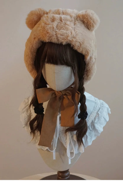 Besozealous - Winter Lolita Hat Bear Ears Hooded Hat