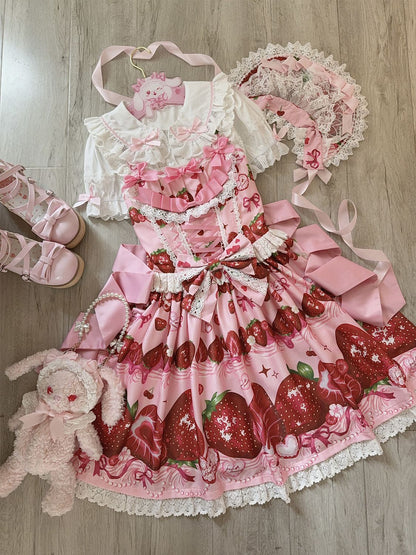 Hanguliang - Strawberry Tale - Sweet Lolita JSK Strawberry Printed Dress