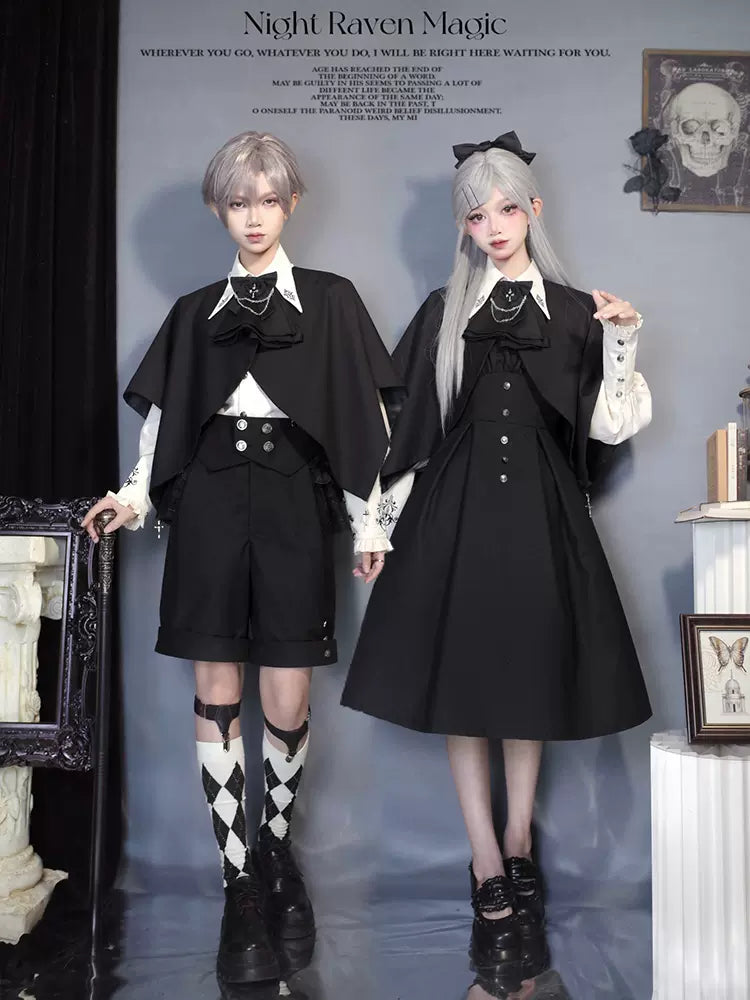 CastleToo - Night Raven Magic - Ouji Lolita Dress Set, Suspender Shorts & Cape