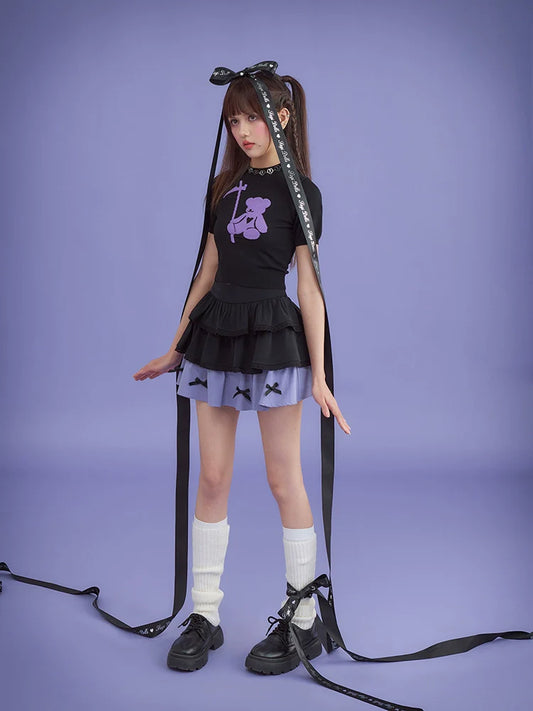 Ribbon black cake skirt【s0000008907】