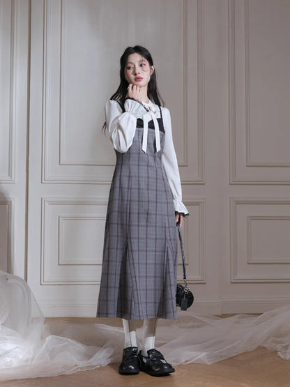 Plaid dress + pullover shirt set【s0000007222】