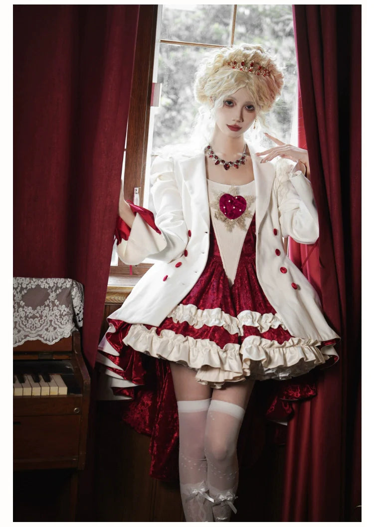With PUJI - Mary's Heart - Classic Lolita Bodice Dress with Invisible Strap Irregular Coat