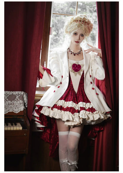 With PUJI - Mary's Heart - Classic Lolita Bodice Dress with Invisible Strap Irregular Coat