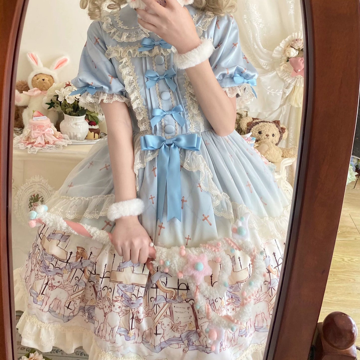 Uncle's Workshop - Angel Lamb - Kawaii Lolita Dress With Side Pockets, Lamb Print